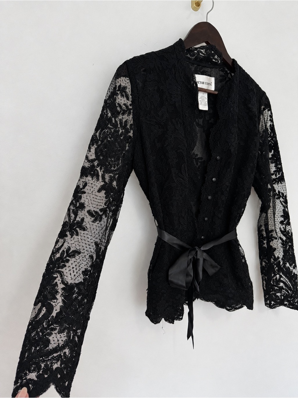 Victor Costa Black Soutache Lace Belted Evening Jacket Size 4 Whimsy Goth